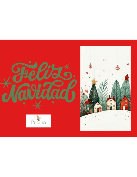 Postal Navidad- Rojo casitas